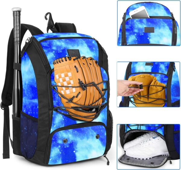 MATEIN Baseball Backpack, Softball Bat Bag with Shoes Compartment for Youth, Boys and Adult, Lightweight Baseball Bag with Fence Hook Hold TBall Bat, Batting Mitten, Helmet, Caps, Teeball Gear - Image 2