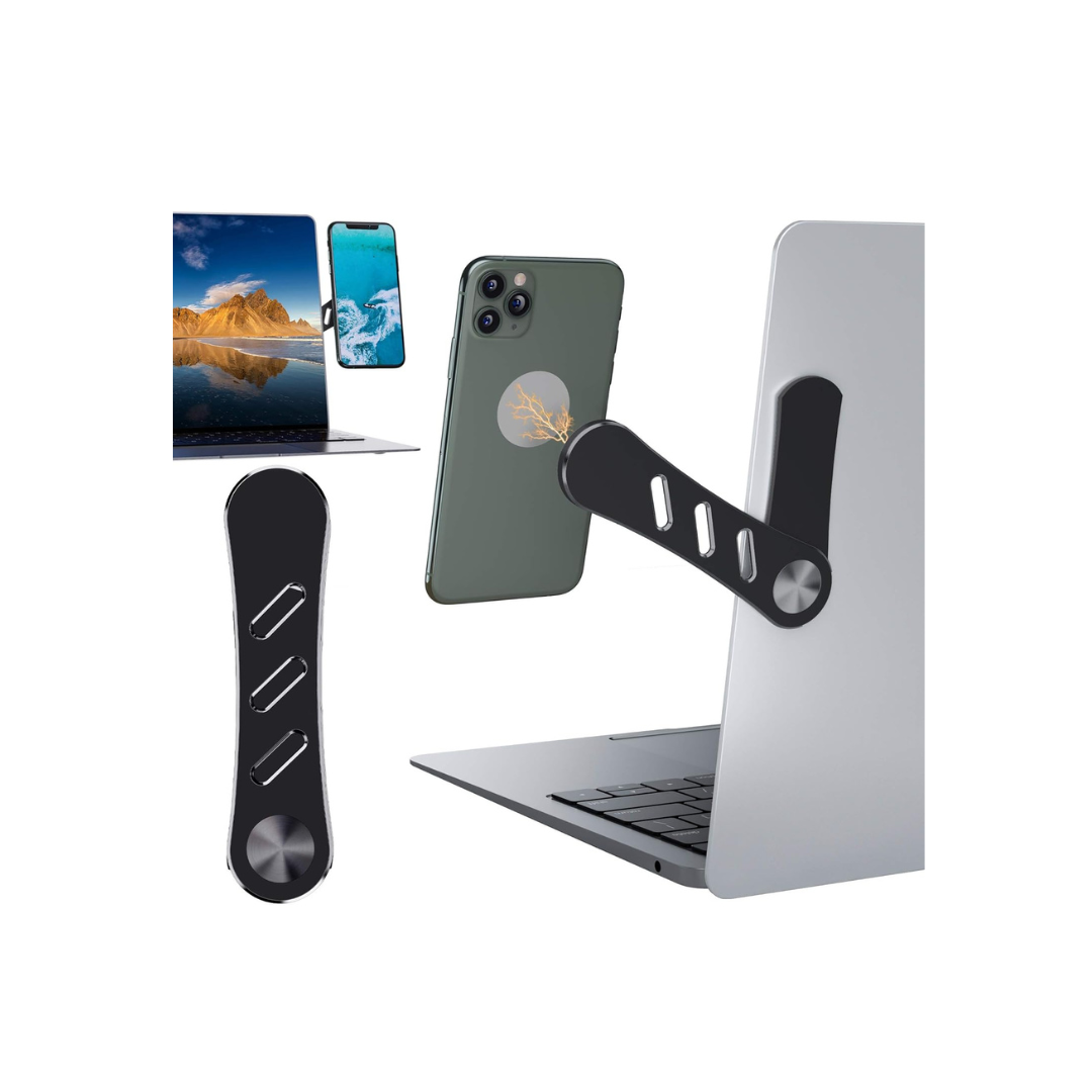 DK177 Magnetic Phone Holder, Laptop or Desktop Monitor Side Mount Phone Holder, Slim Portable Foldable Computer Expansion Bracket Compatible with All Phone, Silver