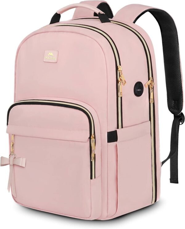 MATEIN 17 Inch Laptop Backpack for Women, Pink Travel Backpack Personal Item Size TSA Approved