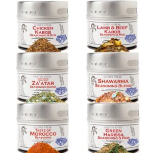 Middle Eastern Seasonings Gourmet Gift Set - Tastes of The Middle East - Artisanal Spice Blends Six Pack - Non GMO, All Natural, Small Batch - Made By Hand in USA - Gustus Vitae