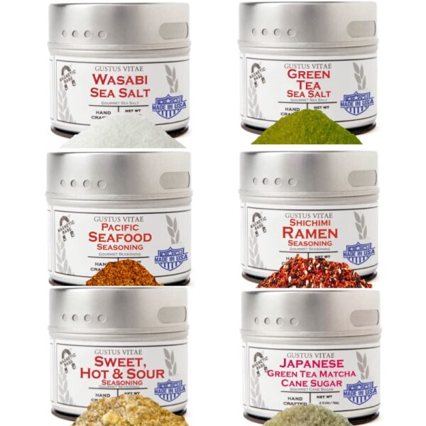 Japanese Seasonings Gourmet Gift Set - Tastes of Japan - Artisanal Spice Blends Six Pack - Non GMO, All Natural, Small Batch - Made By Hand in USA - Gustus Vitae