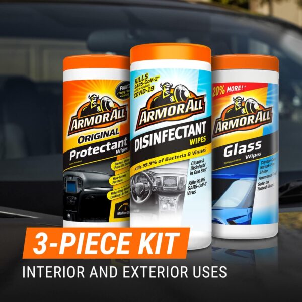 Armor All Car Cleaning Wipes Kit, Includes Protectant Wipes, Disinfectant Wipes, Glass Cleaner Wipes for Cars, Trucks, and Motorcycles (Pack of 3) - Image 3