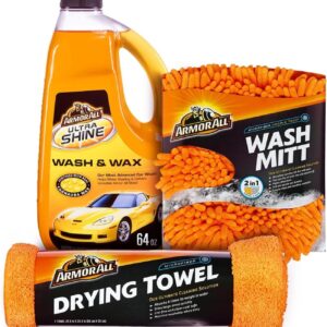 Armor All Car Wash Kit, Includes Car Wash Soap, Wash Mitt & Microfiber Towel (3 Piece Kit)