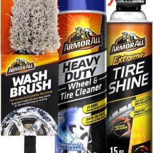 Armor All Wheel and Tire Cleaner and Tire Shine Kit, Heavy Duty Car Wheel Cleaner, Extreme Tire Shine Spray and Wash Brush - 3 Count