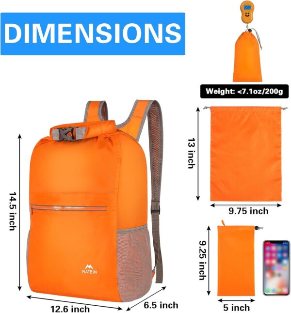 MATEIN Dry Bag, Marine Dry Sack Waterproof Backpack with Wet Bags for Kayaking Floating Swimming Boating, Lightweight Paddle Board Casual Daypack for Hiking Camping 2pcs Set Friendship Gifts, Orange - Image 3