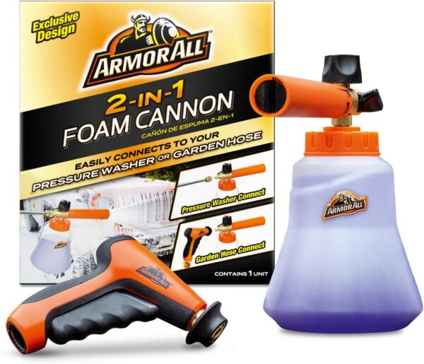 Armor All 2-in-1 Foam Cannon Kit, Car Cleaning Kit Connects to Power Washers and Garden Hoses for Vehicle Cleaning, Includes Foam Cannon, Foam Applicator and Ergonomic Adaptor, 1 count