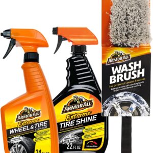 Armor All Wheel Cleaner and Tire Shine Kit, Heavy Duty Car Wheel Cleaner, Extreme Tire Shine Spray and Wash Brush - 3 Count