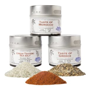 Mediterranean Gourmet Seasoning Collection | Non GMO Verified | 3 Magnetic Tins | Artisan Spice Blends and Sea Salts | Crafted in Small Batches by Gustus