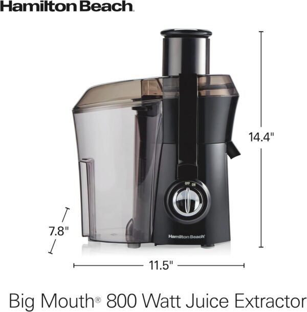 Hamilton Beach Juicer Machine, Big Mouth Large 3” Feed Chute for Whole Fruits and Vegetables, Easy to Clean, Centrifugal Extractor, BPA Free, 800W Motor, Black - Image 2