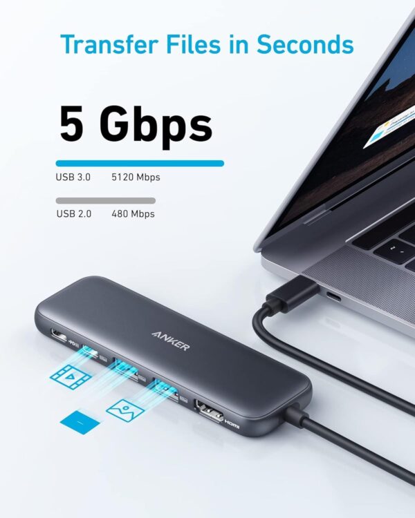 Anker 332 USB-C Hub (5-in-1) with 4K HDMI Display, 5Gbps - and 2 5Gbps USB-A Data Ports and for MacBook Pro, MacBook Air, Dell XPS, Lenovo Thinkpad, HP Laptops and More - Image 4