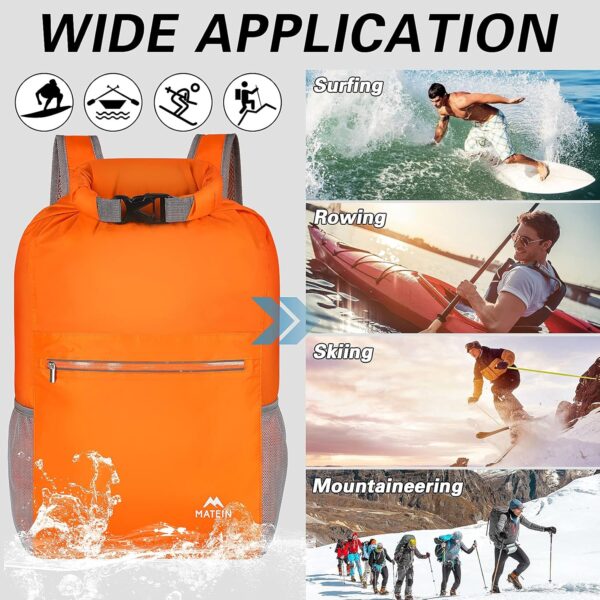 MATEIN Dry Bag, Marine Dry Sack Waterproof Backpack with Wet Bags for Kayaking Floating Swimming Boating, Lightweight Paddle Board Casual Daypack for Hiking Camping 2pcs Set Friendship Gifts, Orange - Image 4