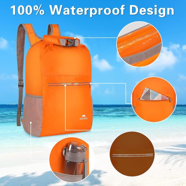 MATEIN Dry Bag, Marine Dry Sack Waterproof Backpack with Wet Bags for Kayaking Floating Swimming Boating, Lightweight Paddle Board Casual Daypack for Hiking Camping 2pcs Set Friendship Gifts, Orange - Image 2