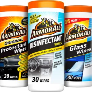 Armor All Car Cleaning Wipes Kit, Includes Protectant Wipes, Disinfectant Wipes, Glass Cleaner Wipes for Cars, Trucks, and Motorcycles (Pack of 3)