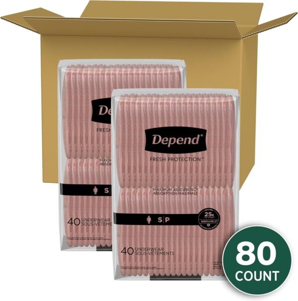 Depend Fresh Protection Adult Incontinence & Postpartum Bladder Leak Underwear for Women, Disposable, Maximum, Small, Blush, 80 Count (2 Packs of 40), Packaging May Vary - Image 2