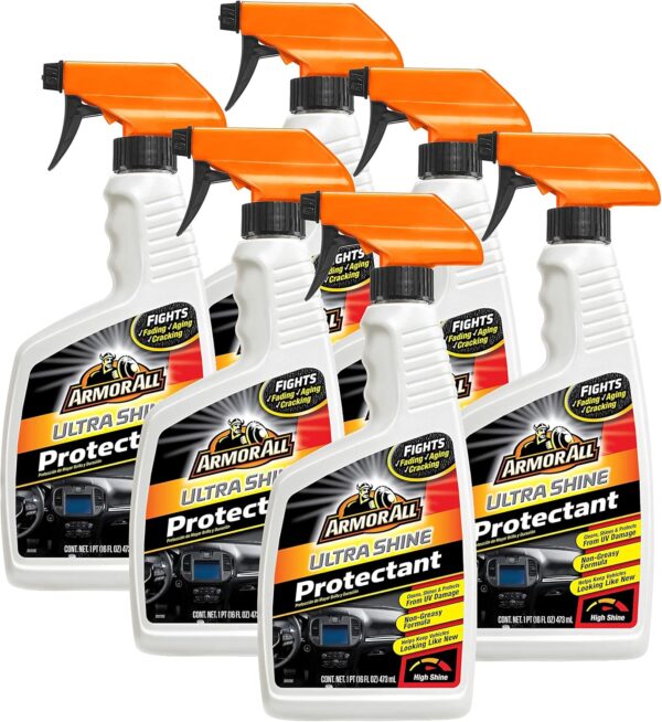 Armor All Interior Car Cleaner Spray Bottle, Protectant Cleaning for Cars, Truck, Motorcycle, Ultra Shine, 16 Fl Oz, Pack of 6,