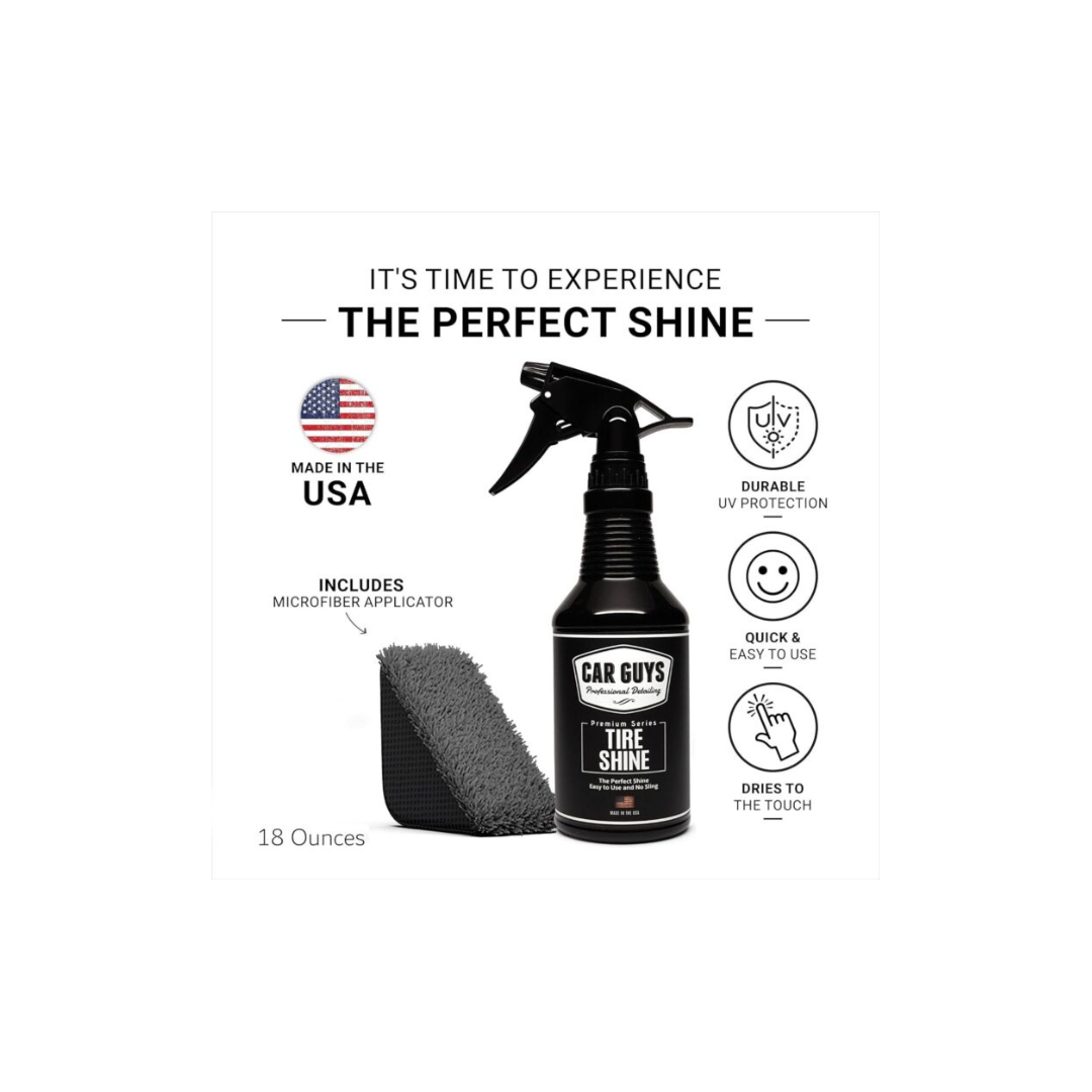 CAR GUYS Tire Shine Spray | The Perfect Shine | Durable and User Friendly Tire Dressing | Long Lasting UV Protection | 18 Oz Kit with Applicator Pad
