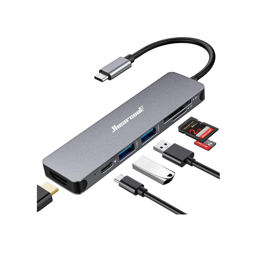 Hiearcool USB C Hub, USB C Multi-Port Adapter for MacBook Pro, 7IN1 USB C to HDMI Hub Dongle Compatible for USB C Laptops and Other Type C Devices (4K HDMI USB3.0 SD/TF Card Reader 100W PD)