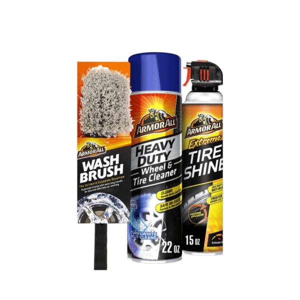 Armor All Wheel and Tire Cleaner and Tire Shine Kit, Heavy Duty Car Wheel Cleaner, Extreme Tire Shine Spray and Wash Brush - 3 Count