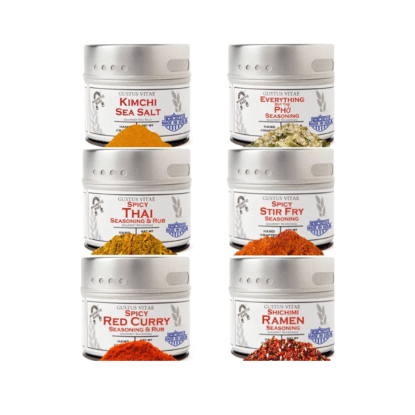 Asian Seasonings Gourmet Gift Set - Tastes of Asia - Artisanal Spice Blends Six Pack - Non GMO, All Natural, Small Batch - Made By Hand in USA - Gustus Vitae
