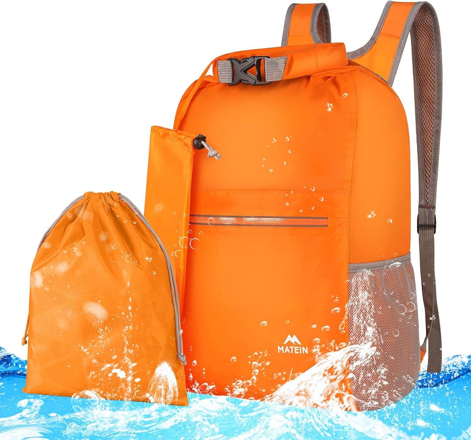 MATEIN Dry Bag, Marine Dry Sack Waterproof Backpack with Wet Bags  Orange