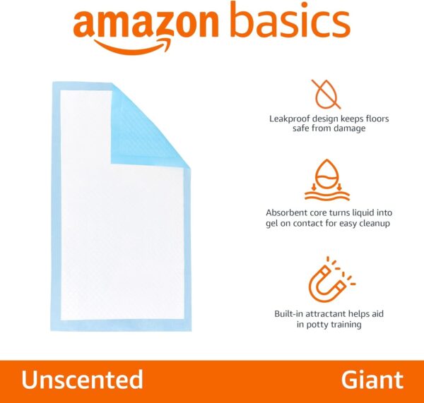 Amazon Basics Leakproof Dog and Puppy Pee Pads with 5-Layer Quick-Dry Surface for Potty Training, Standard Absorbency, Giant, 27.5 x 44 Inch, Pack of 40, Blue & White - Image 2