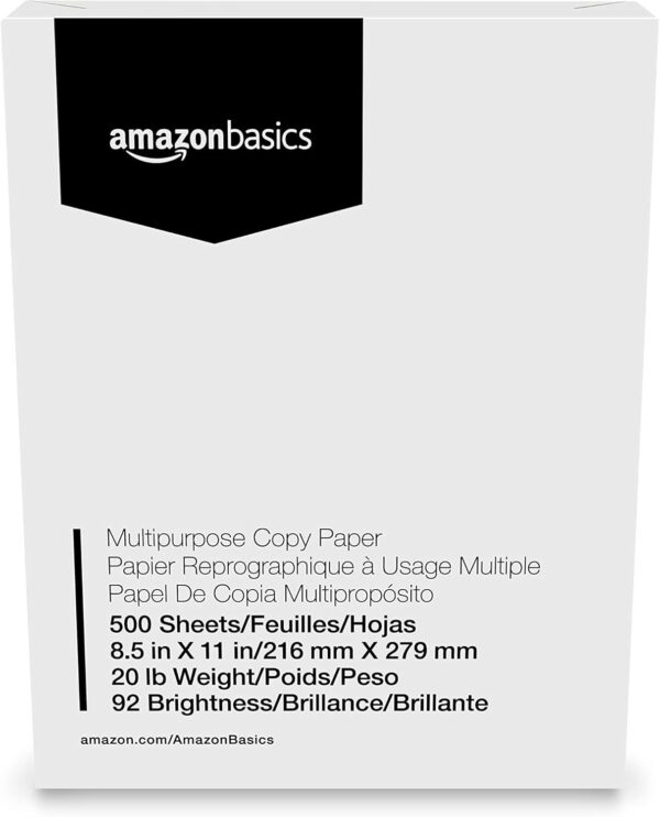 Amazon Basics Multipurpose Copy Printer Paper, 8.5" x 11", 20 lb, 3 Reams, 1500 Sheets, 92 Bright, White - Image 3