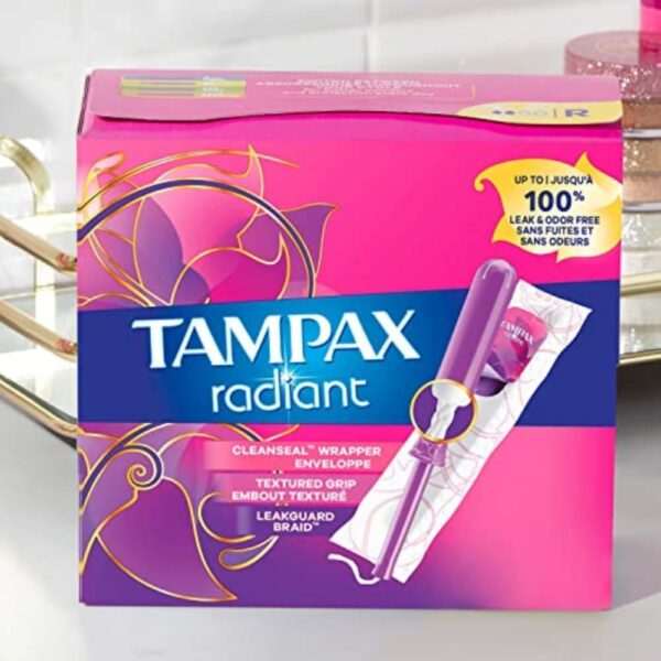 Tampax Radiant Tampons With Leakguard Braid, Super Absorbency, Unscented, 28 Count x 3 Pack (84 Count Total) - Image 3