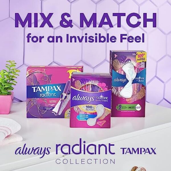 Tampax Radiant Tampons Super Absorbency With Bpa-Free Plastic Applicator And Leakguard Braid, Unscented, 42 Count - Image 7