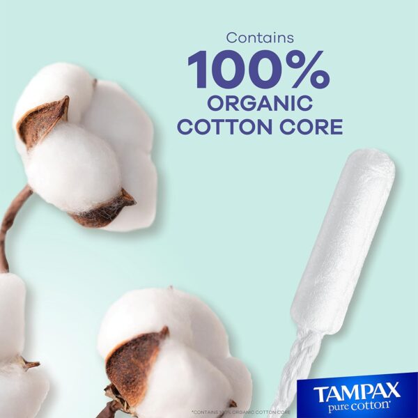 Tampax Pure Cotton Tampons, Contains 100% Organic Cotton Core, Super Absorbency, unscented, 24 Count x 3 Packs (72 Count Total) - Image 4