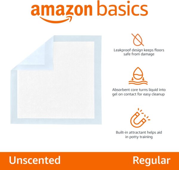 Amazon Basics Dog and Puppy Pee Pads with Leak-Proof Quick-Dry Design for Potty Training, Standard Absorbency, Regular Size, 22 x 22 Inches, Pack of 100, Blue & White - Image 2