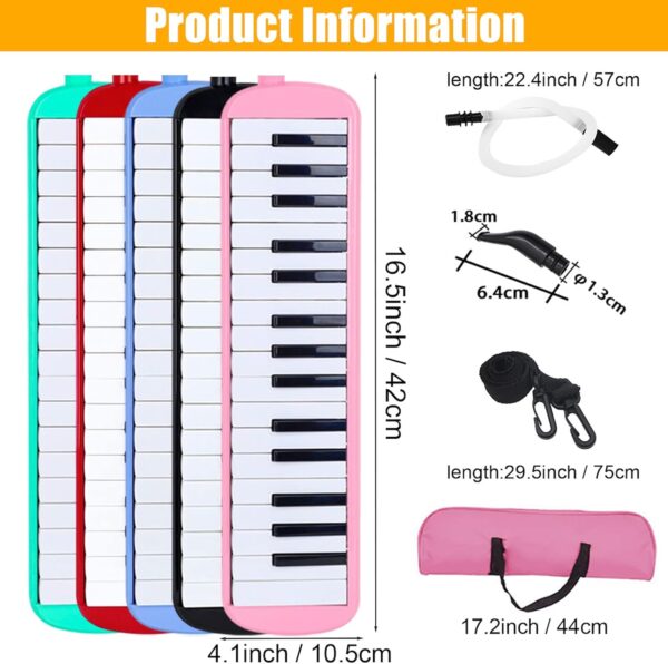 Melodica 32 Key Pianica Portable with Carrying Bag Short and Long Mouthpieces for Beginners Kids Gift - Image 2