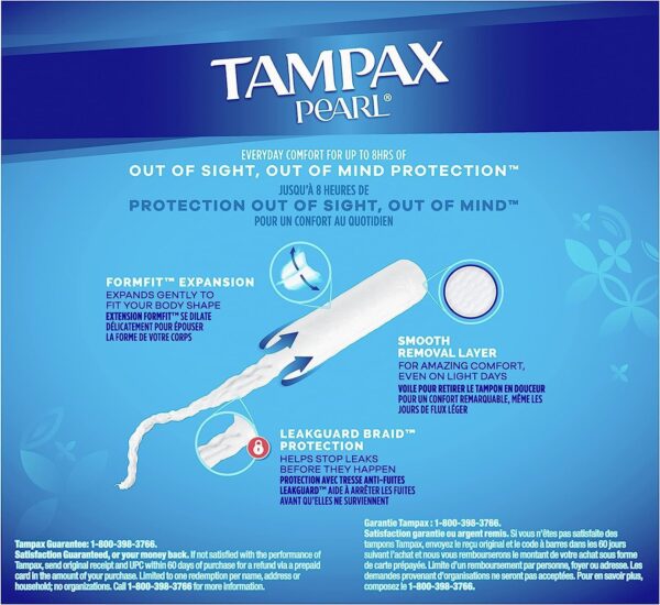 Tampax Pearl Tampons Multipack, Light/Regular/Super Absorbency, with Leakguard Braid, Unscented, 94 Count - Image 2