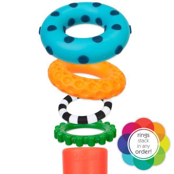 Sassy Stacks of Circles Stacking Ring STEM Learning Toy, Age 6+ Months, Multi, 9 Piece Set - Image 6