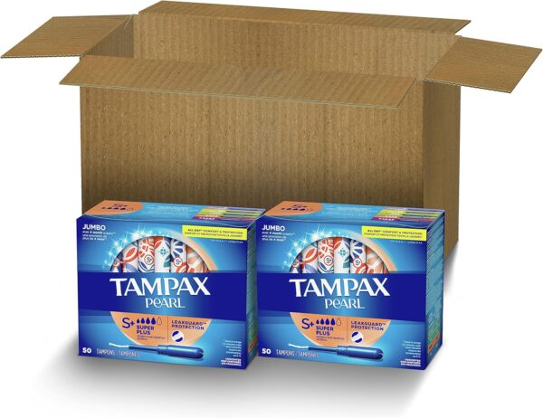 Tampax Pearl Tampons Super Plus Absorbency, With Leakguard Braid, Unscented, 50 Count x 2 (100 Count Total) - Image 2