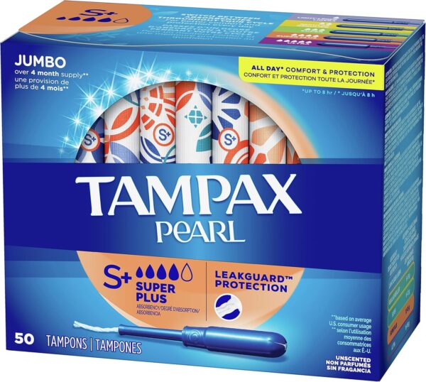 Tampax Pearl Tampons Super Plus Absorbency, With Leakguard Braid, Unscented, 50 Count x 2 (100 Count Total) - Image 9