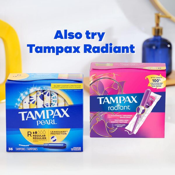 Tampax Pearl Tampons Regular Absorbency, With Leakguard Braid, Unscented, 50 Count x 2 Packs (100 Count total) Visit the Tampax Store - Image 9