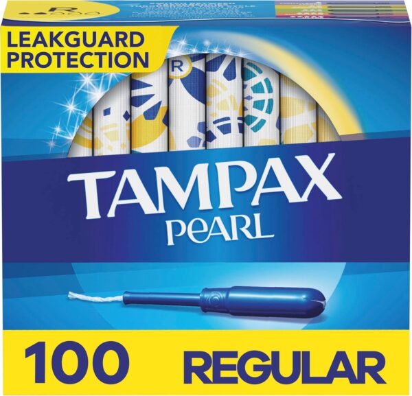 Tampax Pearl Tampons Regular Absorbency, With Leakguard Braid, Unscented, 50 Count x 2 Packs (100 Count total) Visit the Tampax Store