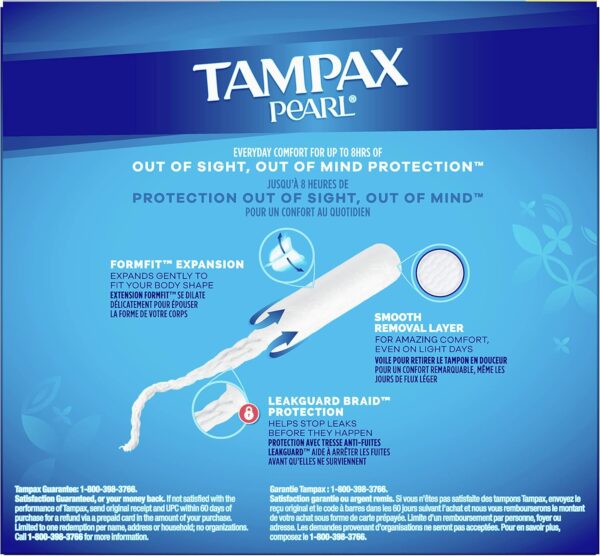 Tampax Pearl Tampons Regular Absorbency, With Leakguard Braid, Unscented, 50 Count x 2 Packs (100 Count total) Visit the Tampax Store - Image 10