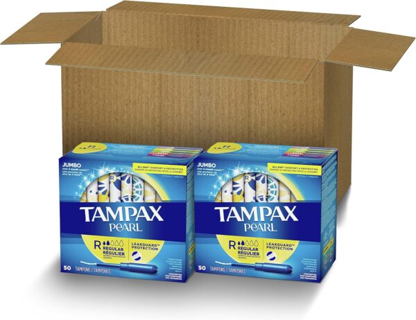 Tampax Pearl Tampons Regular Absorbency, With Leakguard Braid, Unscented, 50 Count x 2 Packs (100 Count total) Visit the Tampax Store - Image 4