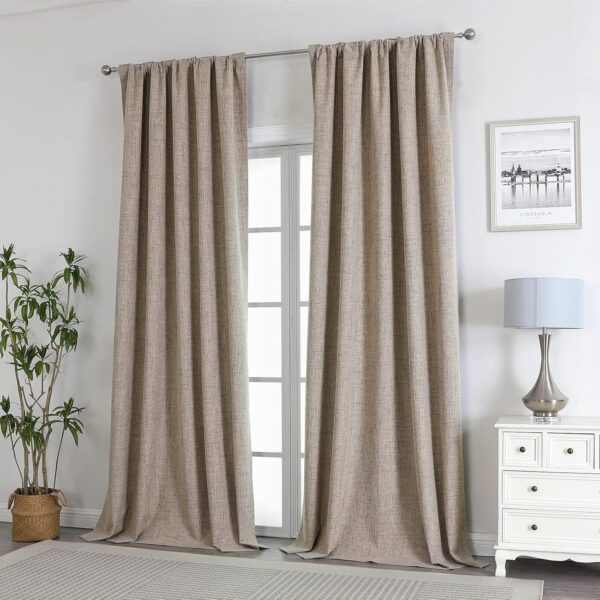 Joydeco Natural Linen Curtains 84 inch Length 2 Panels Set Burg 100% Blackout Long Drapes for Bedroom Living Room Blackout Darkening Curtain Thermal Insulated Back tab Rod Pocket(52x84 inch,Linen) - Image 7