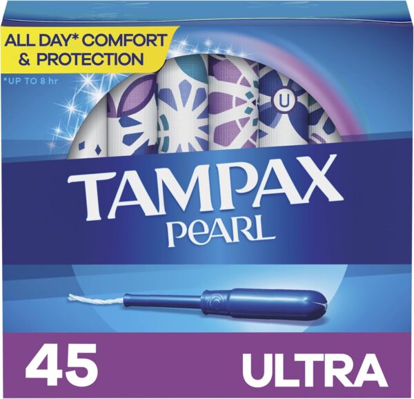 Tampax Pearl Plastic Tampons, Ultra Absorbency, 45 Count