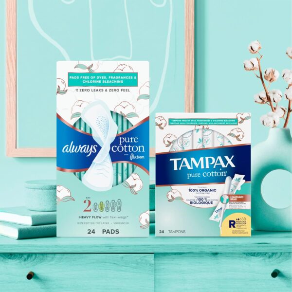 Tampax Pure Cotton Tampons, Contains 100% Organic Cotton Core, Super Absorbency, unscented, 24 Count x 3 Packs (72 Count Total) - Image 6