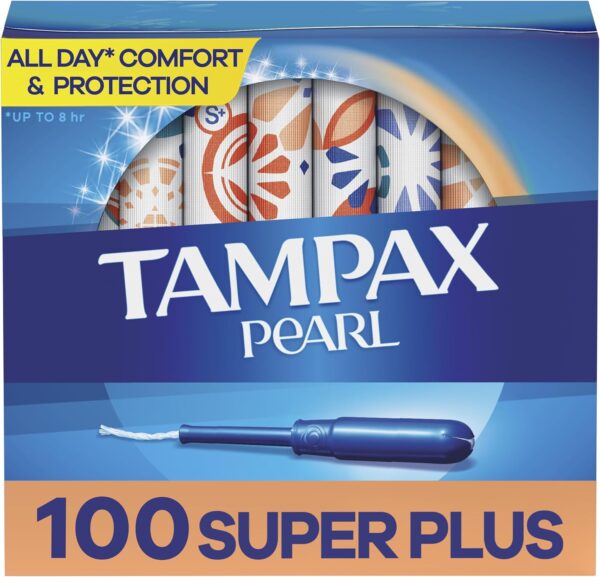 Tampax Pearl Tampons Super Plus Absorbency, With Leakguard Braid, Unscented, 50 Count x 2 (100 Count Total)