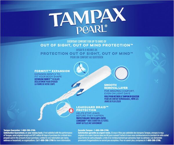 Tampax Pearl Tampons Super Plus Absorbency, With Leakguard Braid, Unscented, 50 Count x 2 (100 Count Total) - Image 10