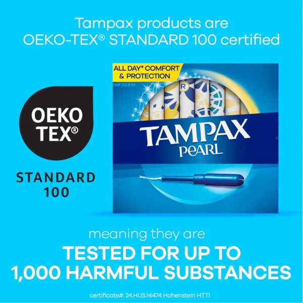 Tampax Pearl Tampons Regular Absorbency, With Leakguard Braid, Unscented, 50 Count x 2 Packs (100 Count total) Visit the Tampax Store - Image 3