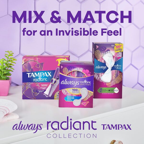 Tampax Radiant Tampons Multipack, Regular/Super/Super Plus Absorbency, With Leakguard Braid, Unscented, 28 Count X 4 Packs (112 Count Total) - Image 8