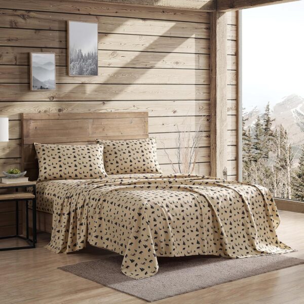 Beatrice Home Fashions Cozy Cabin 3-Piece Twin Microfiber Bedding Sheet Set with Deep Pockets Rustic Patchwork Plaid Deer, Brown Tan Green - Image 2