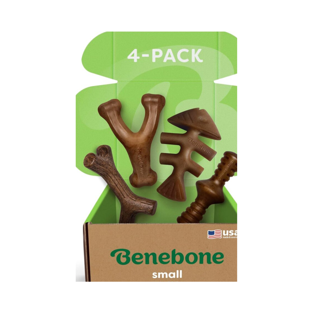 Benebone Large 4-Pack Dog Chew Toys for Aggressive Chewers, Made in USA, 90lbs and Under
