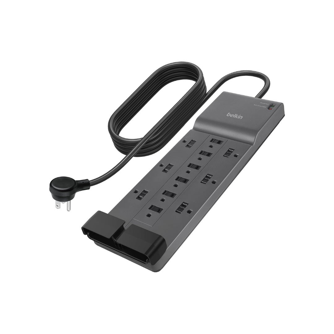 Belkin 12-Outlet Surge Protector Power Strip w/ 12 AC Outlets & 8ft Flat Plug, UL-listed Heavy-Duty Extension Cord for Home, Office, Travel, Computer, Laptop, Charger - 3,940 Joules of Protection
