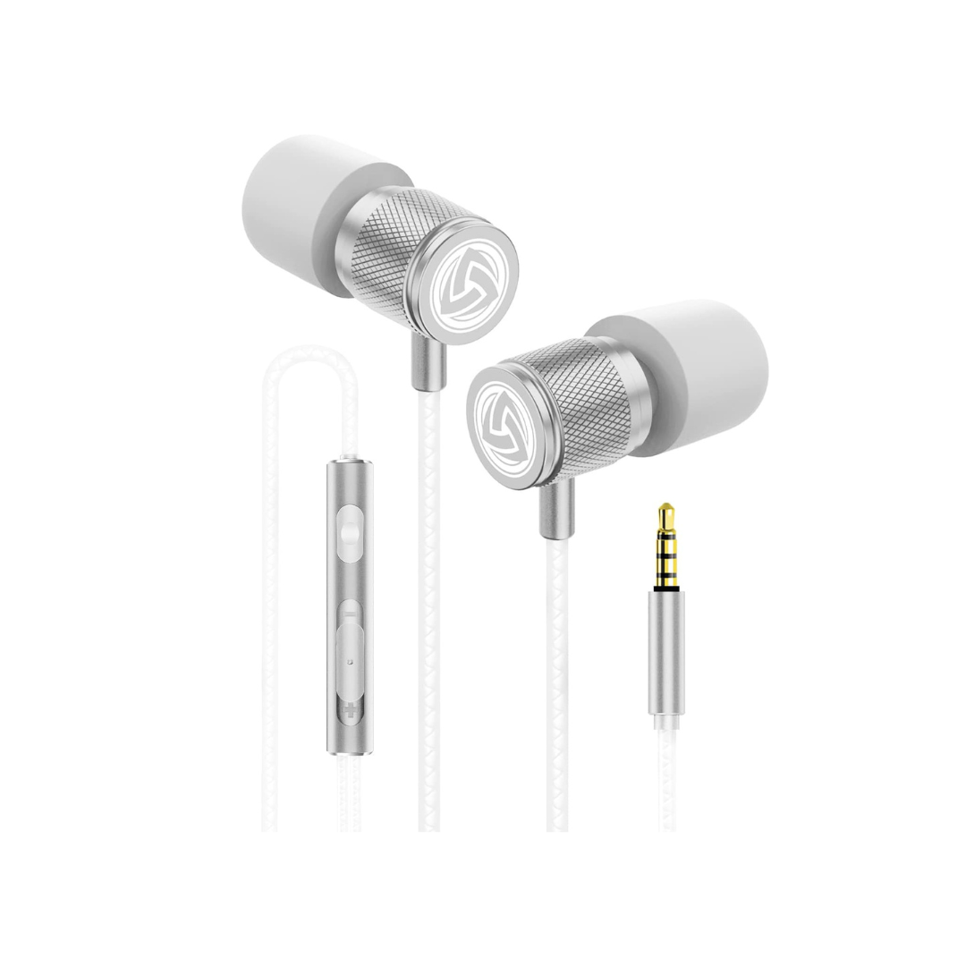 LUDOS Ultra Wired Earbuds in-Ear Headphones, 5 Years Warranty, Earphones with Microphone, Noise Isolating Ear Buds, Memory Foam for iPhone, Samsung, School Students, Kids, Women, Small Ears - White